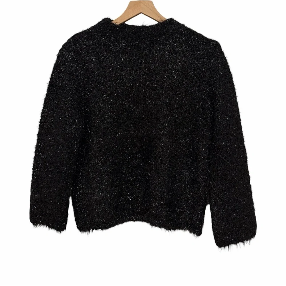 Tory Burch Tinsel Mockneck Sweater Black Iridescent Metallic NWOT Size M